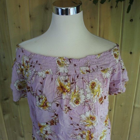 Rewind Off Shoulder Lavender Floral Blouse Med - Picture 4 of 13